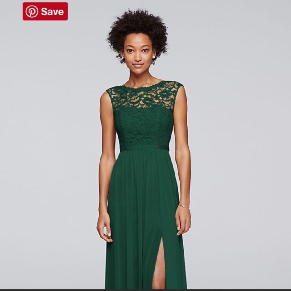 David’s Bridal Long Lace Dress in Juniper